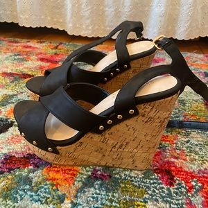 Black and Tan high wedge sandals